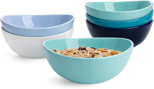 Sweese 6 Inch Porcelain 18 oz Bowls Set of 6, for Soup | Cereal | Fruits | Rice - Microwave, Dishwasher, and Oven Safe - Cool Assorted Color