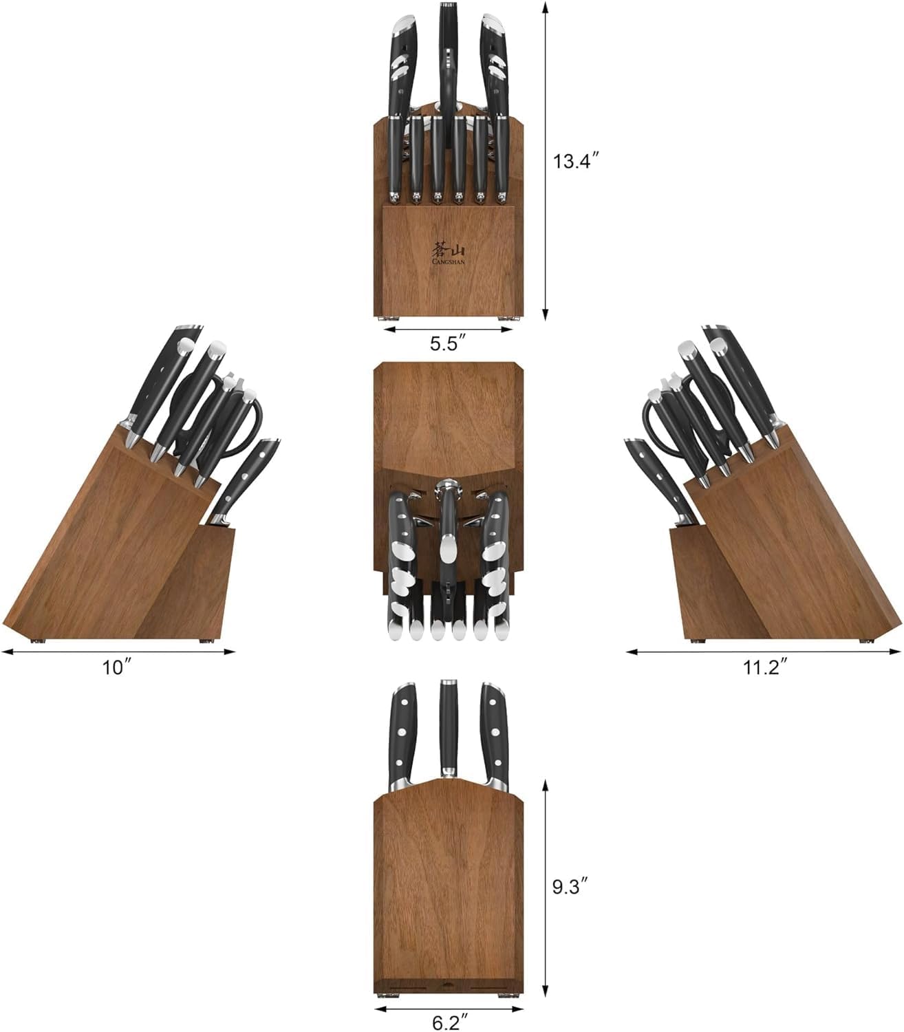 Cangshan Alps Series German Steel Forged 17-Piece Knife Block Set, Acacia (Black)