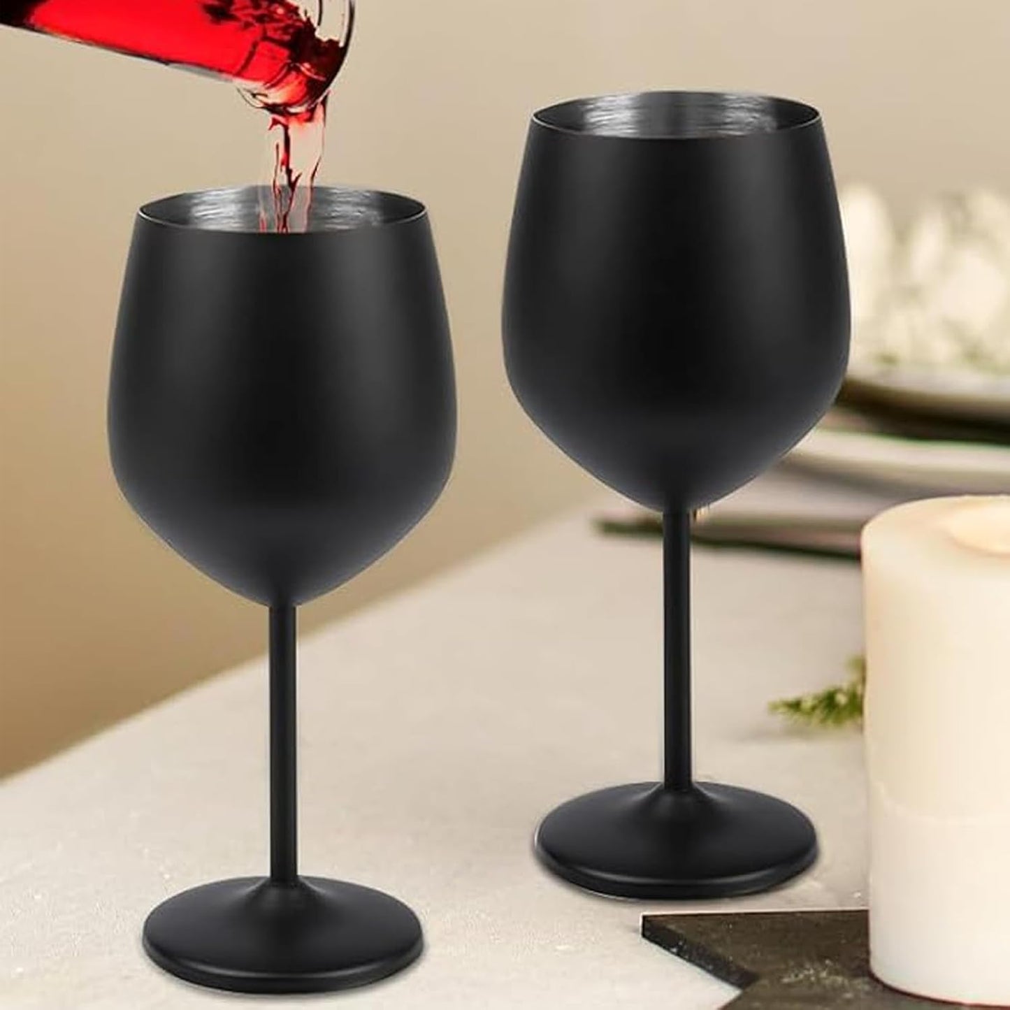 Stainless Steel Wine Glasses Set of 2, 18 oz Unbreakable Black Wine Glass Unique Metal Wine Goblets for Outdoor Capming and Pool Gift for Wine Lovers