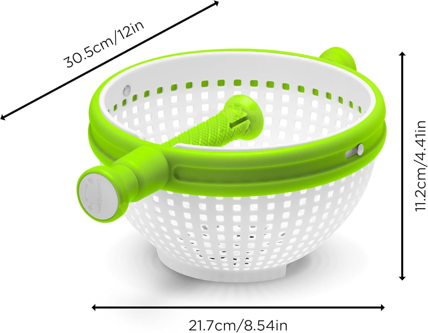 Dreamfarm Spina 2-In-1 Easy-To-Use, Collapsible Salad Spinner & Straining Colander for Salad, Fruit, Vegetable, Lettuce - White/Green