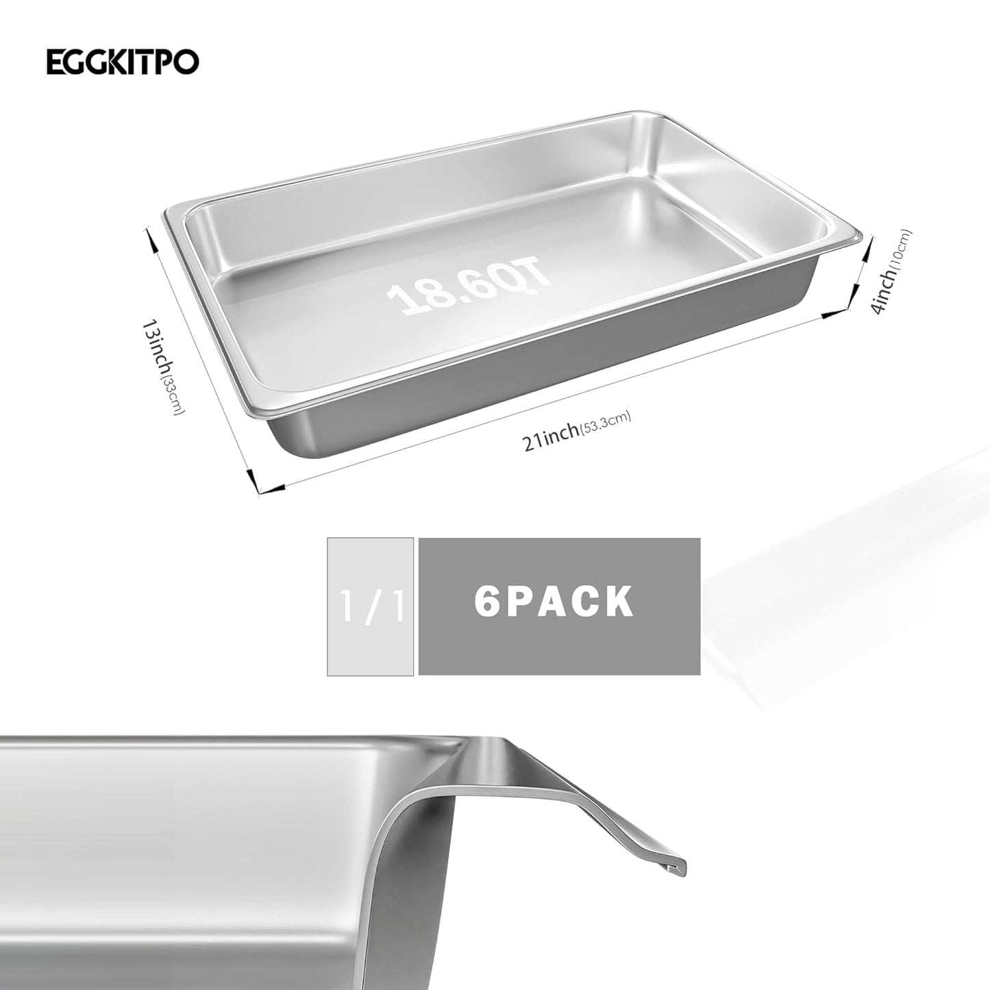 Hotel Pans Full Size 6-Pack 4 Inch Stainless Steel Trays for Food Commercial Hotel Pan Food Containers Chafing Pans For Restaurant Buffet Party Supplies