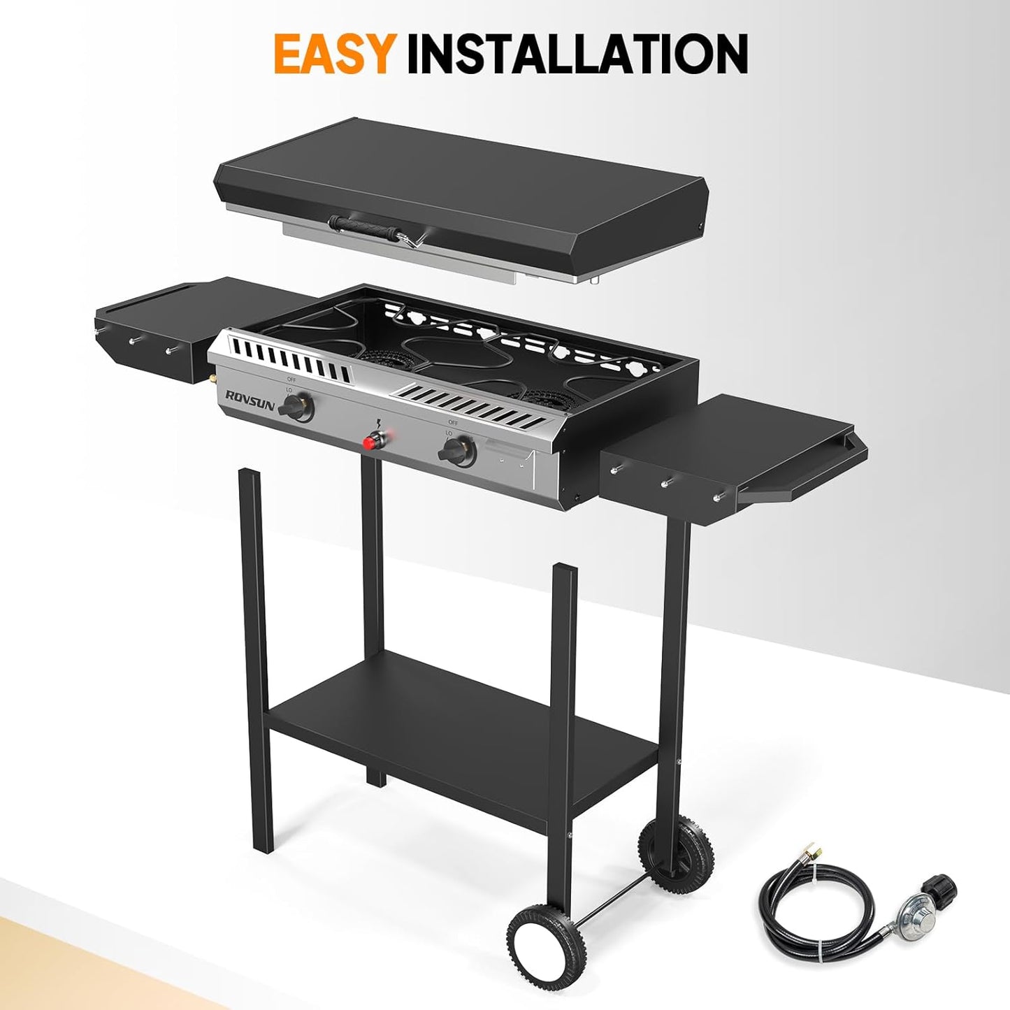 ROVSUN 2 Burner Outdoor Propane Gas Stove with Auto-ignition, Regulator & Shelf, 150,000 BTU Powerful Stand Cooker for Backyard Patio Cooking Home Brewing Canning Turkey Frying