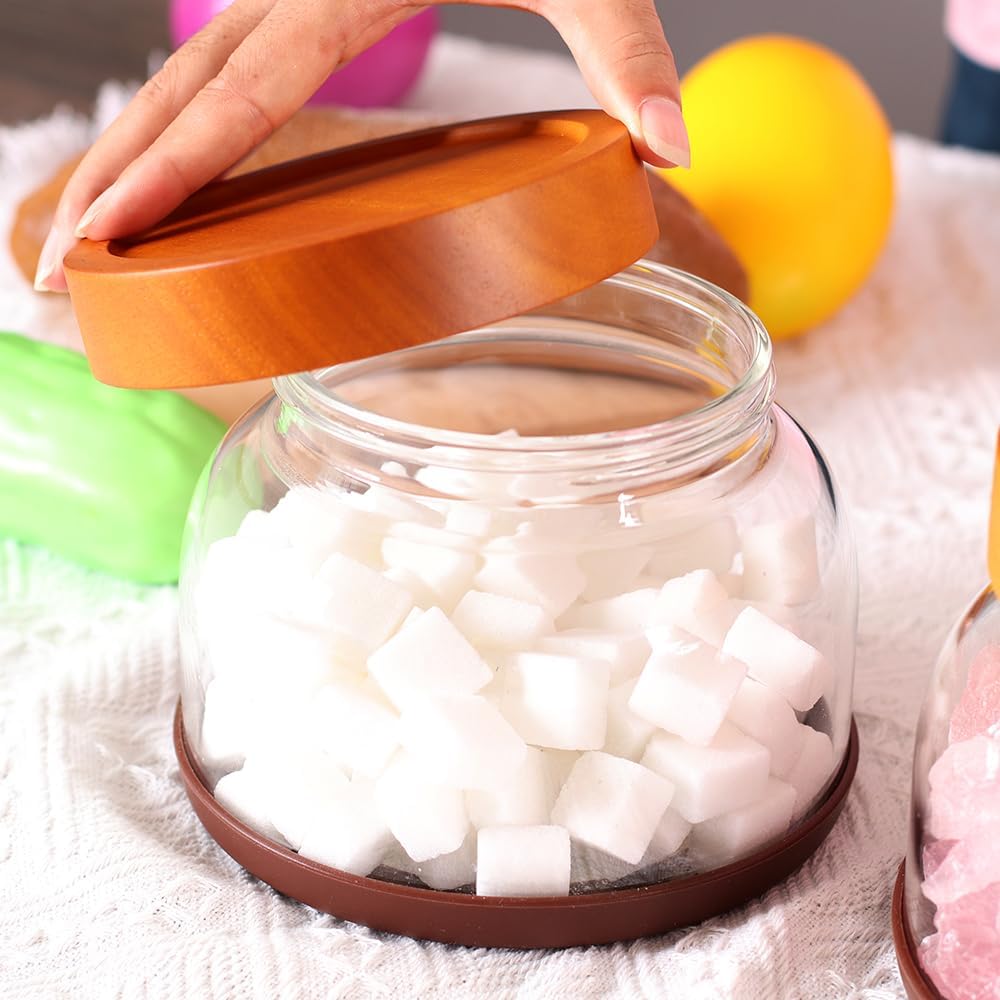 SAIOOL 2-Pack Glass Storage Containers with Lids - D 15cm x H 11cm, 1200 ML Airtight Food Jars, Wide Mouth Pantry Organization for Coffee, Flour, Snacks, Includes 2 Spoons & Labels