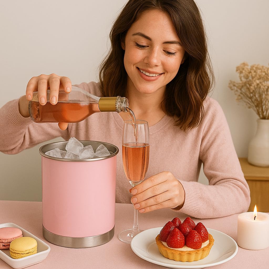 Creative Home Stainless Steel Utensil Holder– 6.3" Large Cooking Tool Organizer for Kitchen Decor and Countertop Storage, Stable Anti-Tip Design, Durable Powder-Coated Finish, Pink