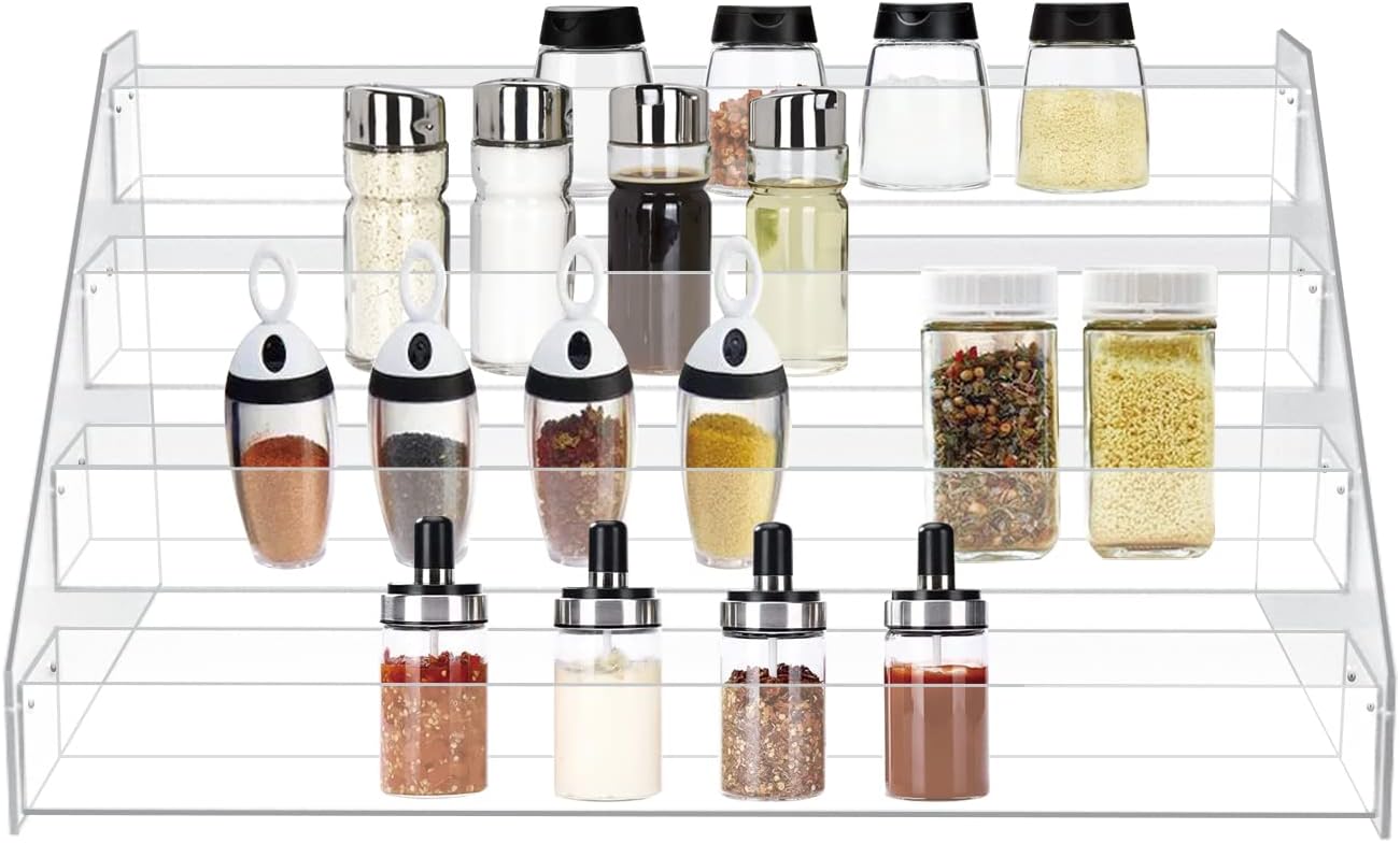 WUIVIUT Spice Rack Organizer For Cabinet, 1 4/5 in/Tier Acrylic Tiered Spice Shelf Can Storage Organizer for Kitchen Pantry Countertop