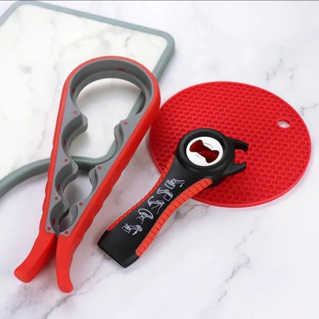 Jar Opener Bottle Opener for Elderly Sufferers Children Weak Hands Seniors with Arthritis Can Opener Jar Lid Opener Jar Gripper Pad Silicone Handle 5-in-1 Multi-functional 3 Pc Set