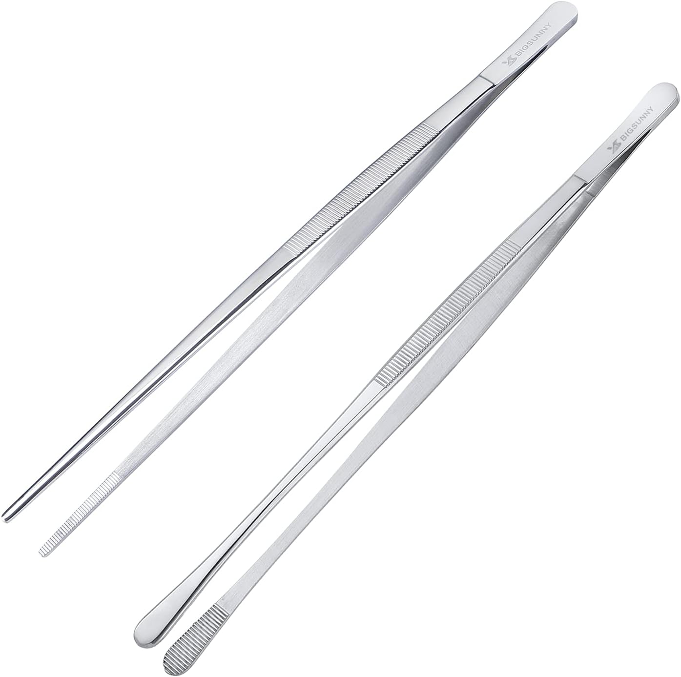 MSY BIGSUNNY Stainless Steel Food Tweezers Multi-function Cooking Tongs Kitchen Serving Tong (12" Round & 12" Pointed Tweezers)