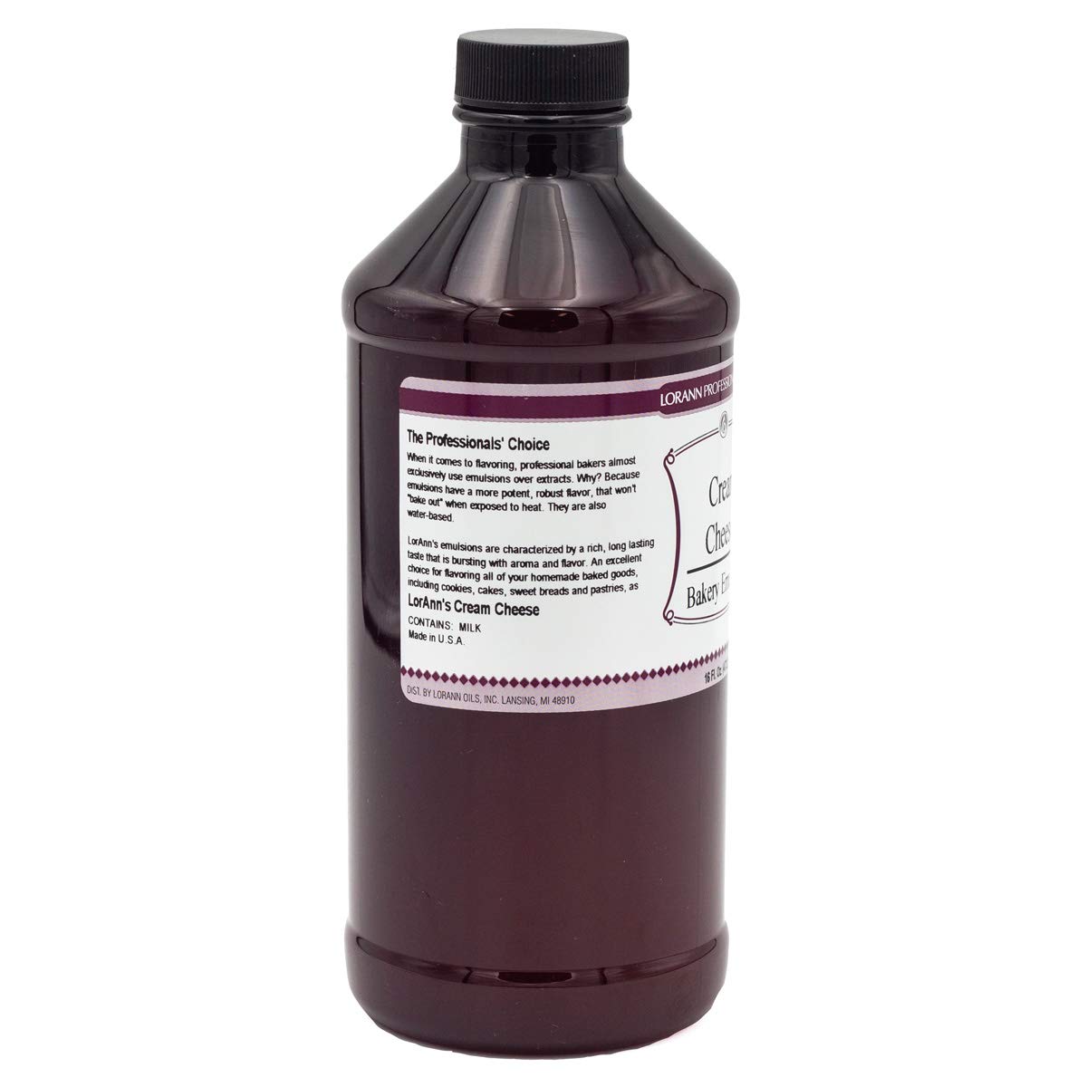 LorAnn Oils Cream Cheese Bakery Emulsion: True Essence, Ideal for Boosting Fruit Tones in Cakes, Cookies & Desserts, Gluten-Free, Keto-Friendly, Extract Substitute Essential for Your Kitchen, 16 Oz