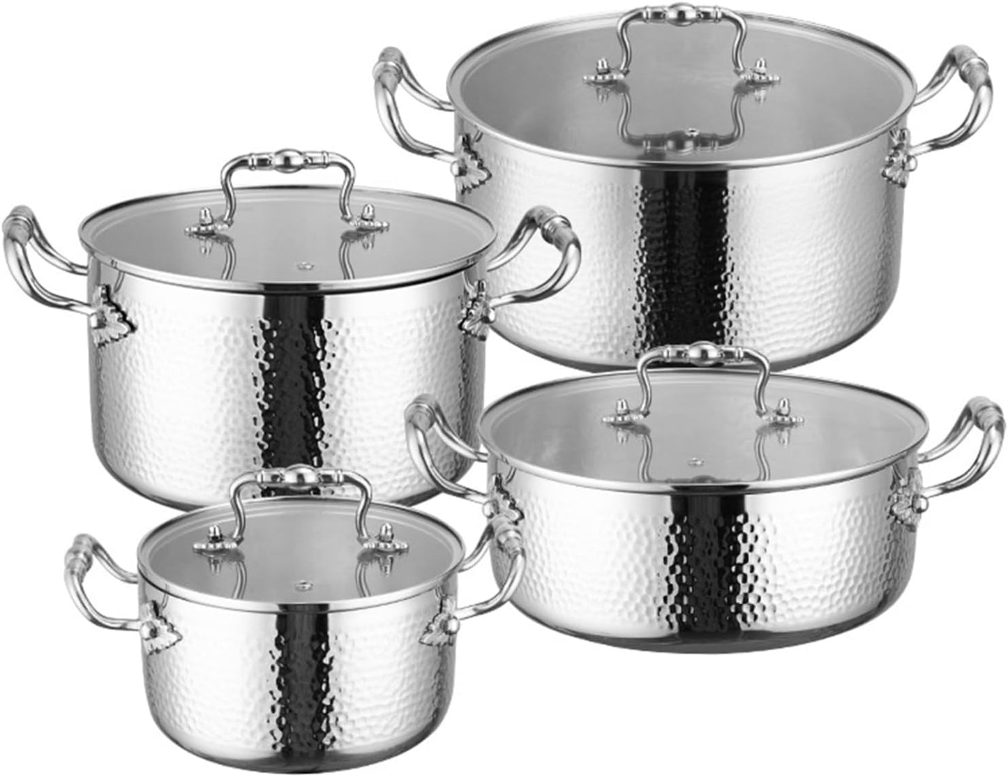 Stainless Steel Stock Pot with Visible Lid for Pasta, Soup, Spaghetti, Nonstick Thick Bottom Stockpot, Induction Pasta Pot Compatible with All Cooktops, Dishwasher Safe,4SETS