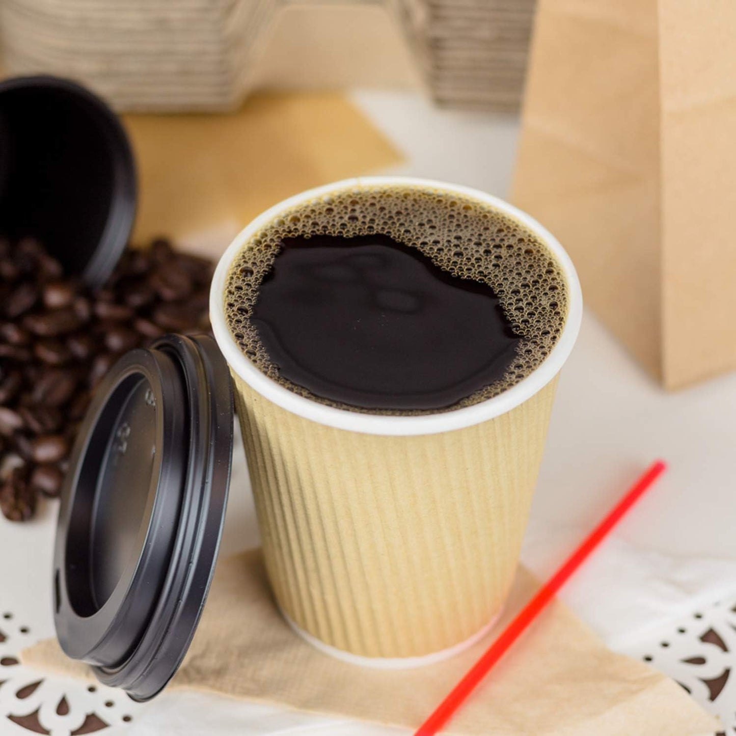 Karat 10 oz Ripple Insulated Coffee Cup [500 Count] Disposable Paper Hot Cup, Sturdy and Leak Proof, 90mm, No Lids