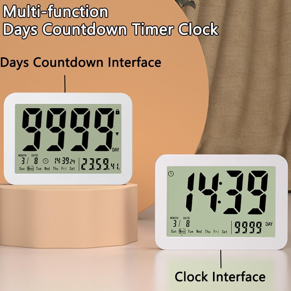 FCXJTU Digital Countdown Days Timer Clock- 9999 Days Count Down Days Timer with Stand Strong Magnetic Back for Retirement Wedding Vacation Christmas New Baby Classroom Lab Kitchen Cooking (9999Day)