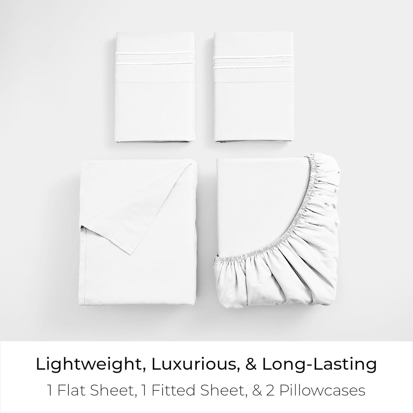 Mellanni Queen Sheets Set - 4 PC Iconic Collection Bedding - Hotel Luxury, Extra Soft, Cooling Bed Sheets - Wrinkle, Fade, Stain Resistant (Queen, White)