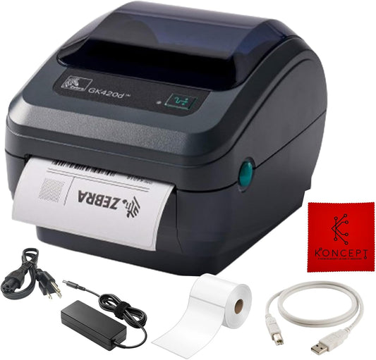 GK420D Zebra Direct Thermal Label & Barcode Printer - Parallel/USB Connectivity- 1 Year Warranty - Comes with 24V, 4x6 Label Roll, USB 2.0 Cable & Microfiber Cleaning Cloth