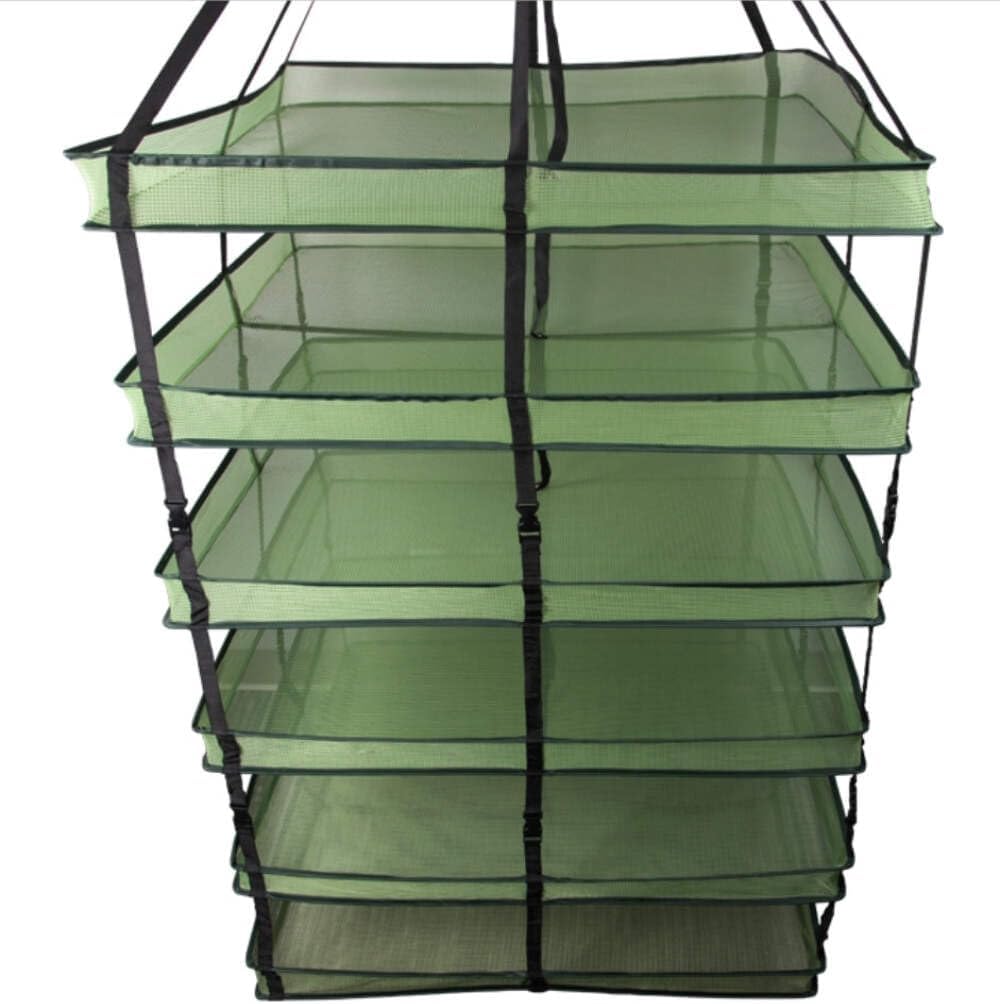 Grow1 XL Square Drying Rack 6-Layer 32x32in Collapsible Mesh Herb and Flower Hanging Dryer with Carrying Case and Center Support Strap
