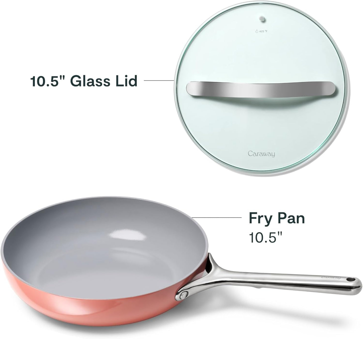 Caraway Nonstick Ceramic Frying Pan With Glass Lid (2.7 qt, 10.5") - Non Toxic, PTFE & PFOA Free - Oven Safe & Compatible with All Stovetops (Gas, Electric & Induction) - Perracotta