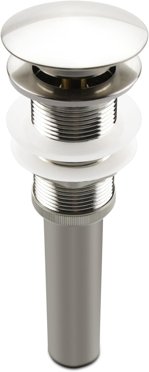 Brushed Nickel Pop Up Sink Drain Without Overflow, Bathroom Faucet Vessel Sink Drain Stopper 1-5/8" Without Overflow Fits 1.25" to 1.5" Drain Holes