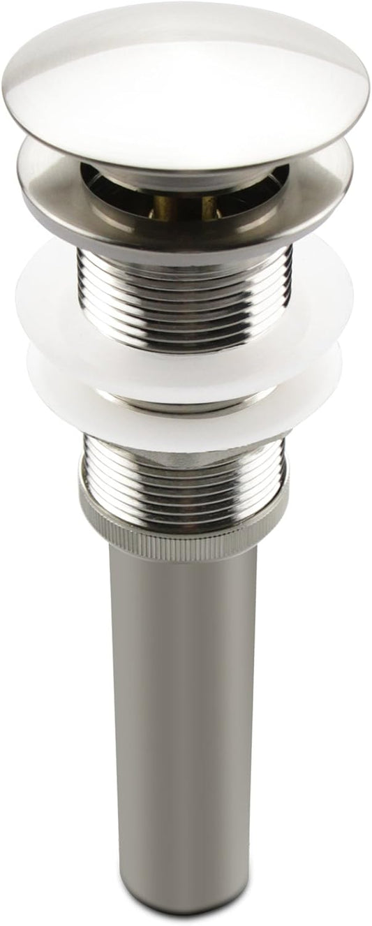 Brushed Nickel Pop Up Sink Drain Without Overflow, Bathroom Faucet Vessel Sink Drain Stopper 1-5/8" Without Overflow Fits 1.25" to 1.5" Drain Holes
