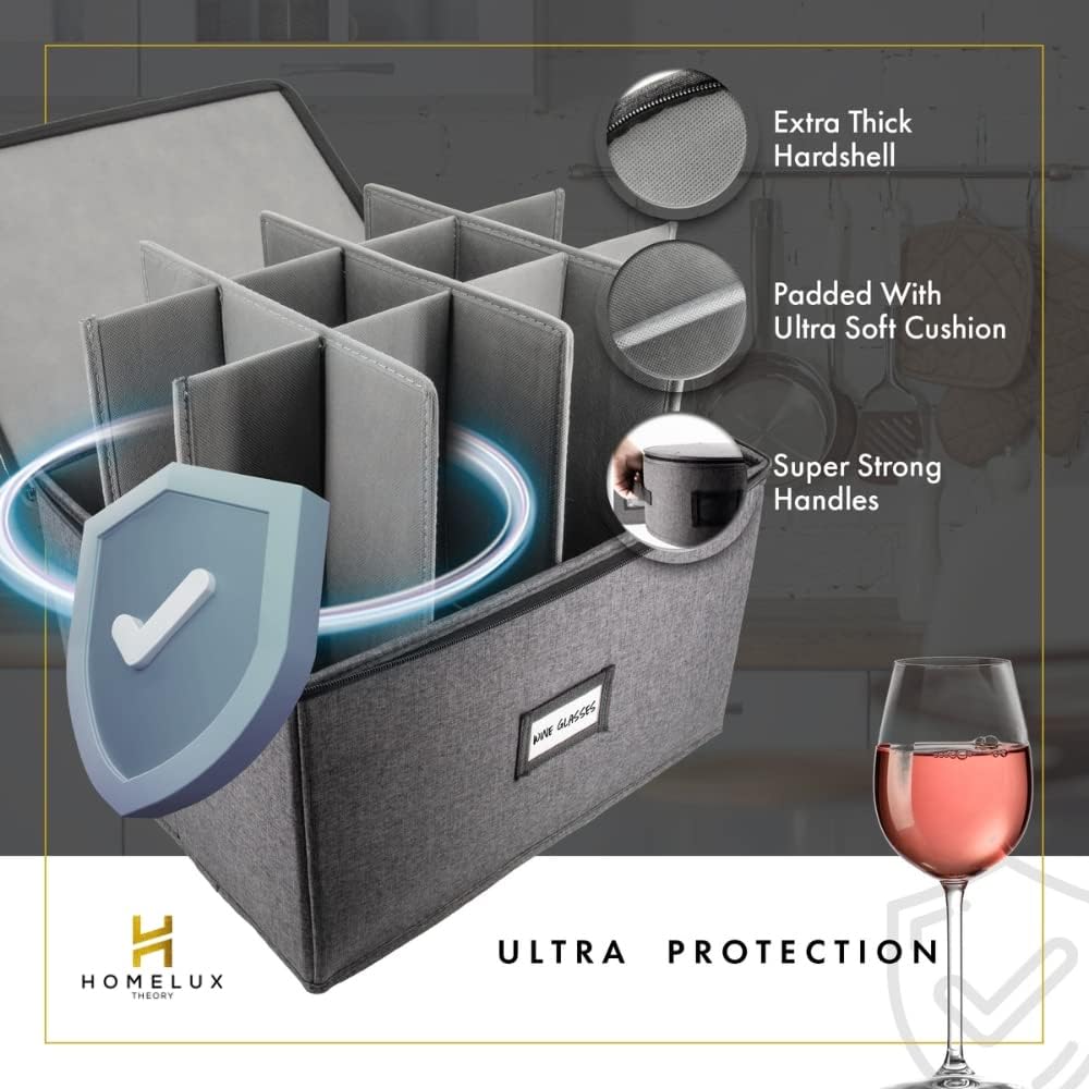 HOMELUX THEORY 8pcs Hard Shell China Storage Containers, Mug Storage, Wine Glass, Utensils, & Plate Storage Containers with Lid, Heavy Duty Dinnerware Storage for Packing Plates, Glassware & Cutlery