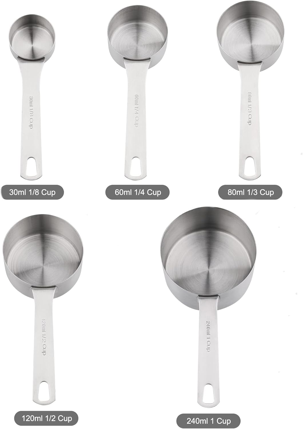 Measuring Cups and Spoons Set, 18/8 Stainless Steel Measuring Cups & Spoons Set with Leveler & Measure Equivalents, Dry & Wet Metal 5 Measure Cups & 5 Measuring Spoons for Kitchen & Baking