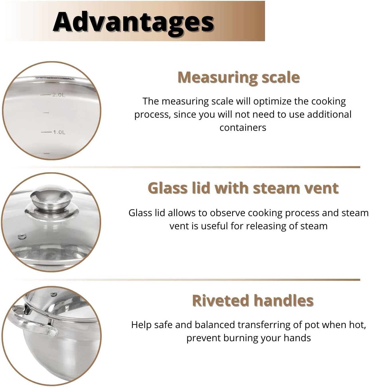 Daniks Classic Frying Pan Included, 11-Piece Stainless Steel Induction Cookware Set, Dishwasher Safe Pots and Saucepan, Glass Lids, Measuring Scale, For Soup, Pasta, Stew, Silver