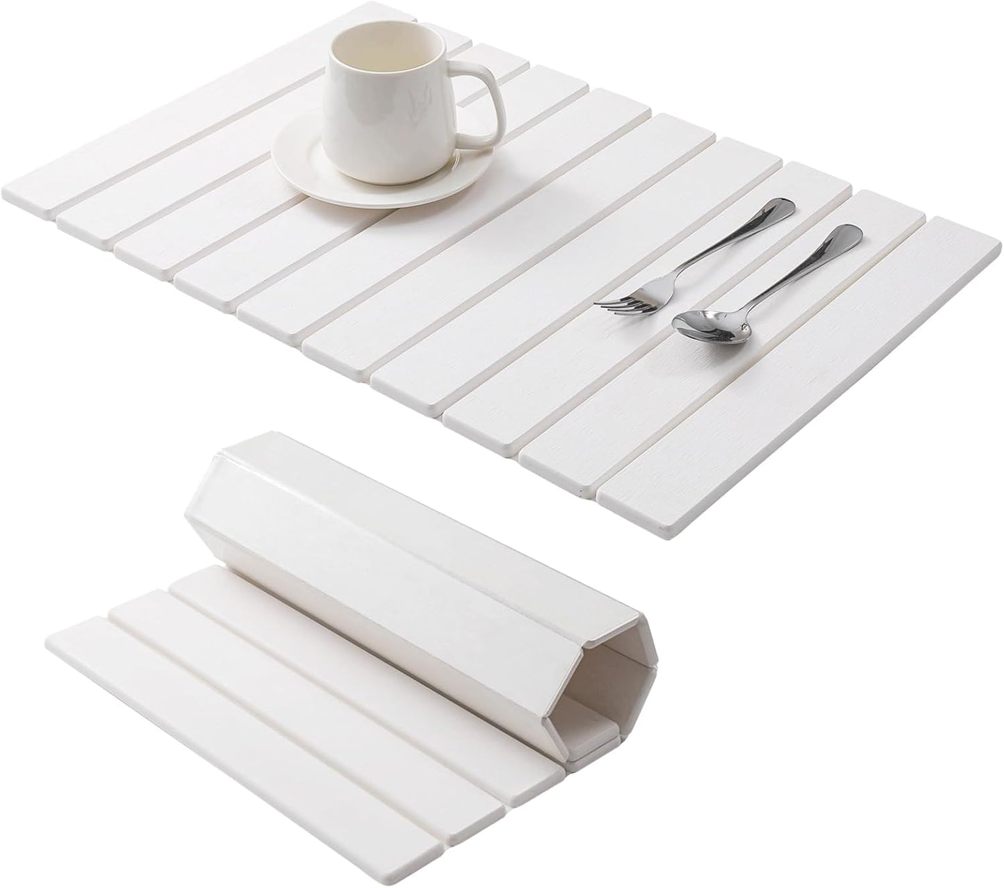 Large Stone Drying Mat for Kitchen Counter, 24''L x 16''W Diatomaceous Earth Collapsible Dish Drying Mat, Quick Drying Mat for Dishes, Bottles and Cups, Matches Any Countertop (White)