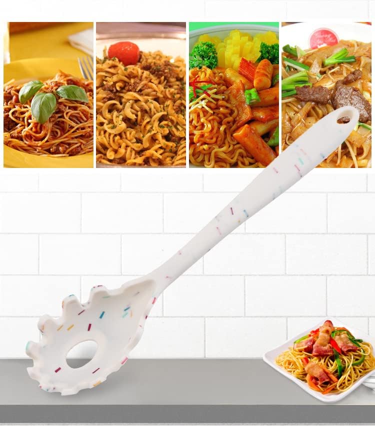 Silicone Pasta Fork (11.5"), High Heat Resistant to 480°F, Hygienic One Piece Design, Spaghetti Strainer & Server Spoon Pasta Forks (Black)