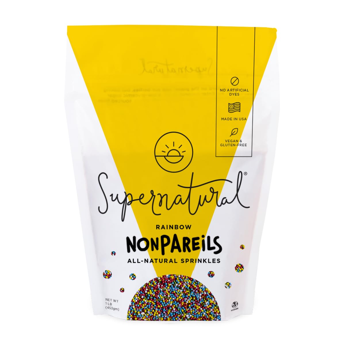 Supernatural Natural Rainbow Nonpareils Sprinkles, Dye-Free, Vegan, Gluten-Free, Kosher, 16oz Bag
