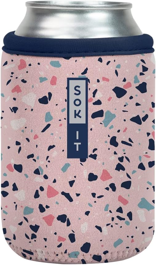 Sok It CanSok Sleeve for Beer & Soda Insulated Neoprene Cover (Pink Terrazzo, 12oz Can Sleeve)