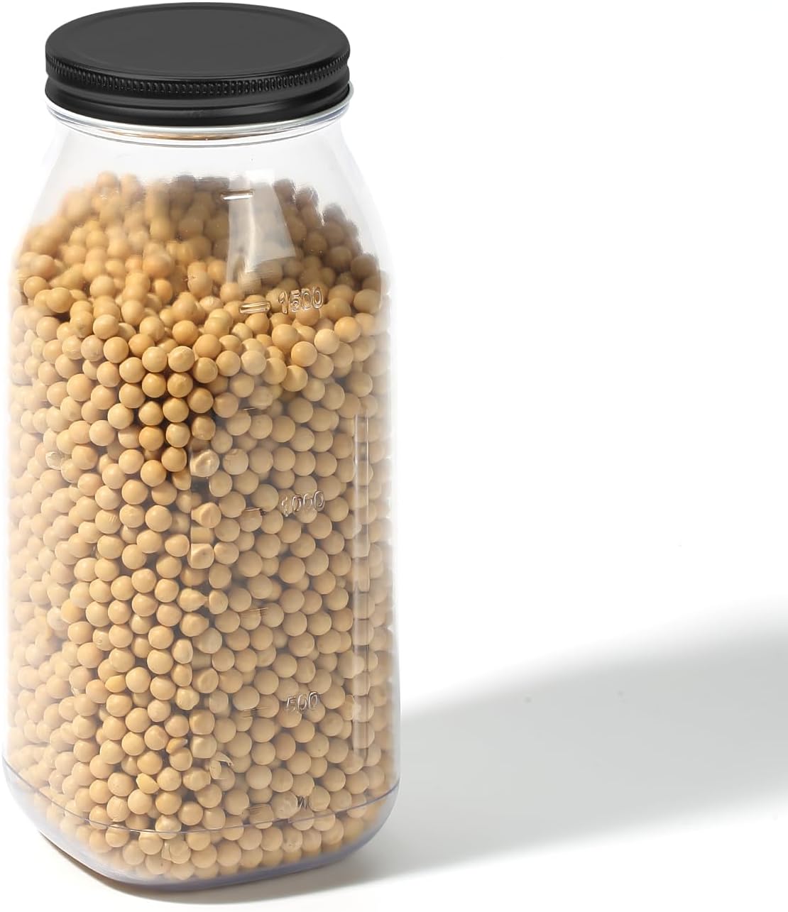 novelinks 64 oz Large Plastic Jars with Metal Lids - 4 Pack BPA-Free Clear Storage Containers for Pantry, Pickles, Sauces, Flour, Snacks - Leak-Proof Airtight Food Grade Jars for Kitchen (Black)