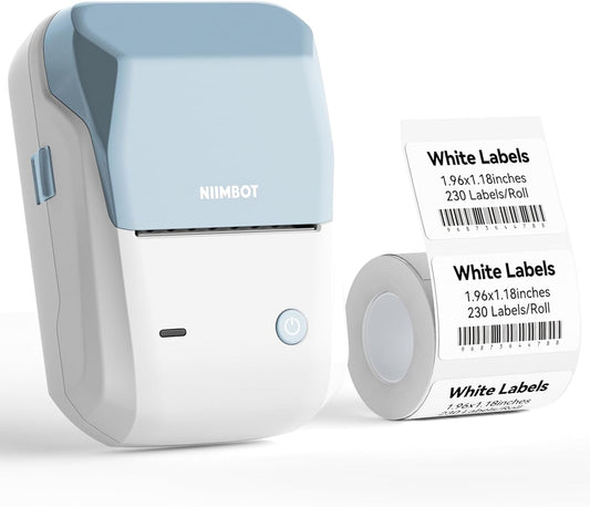 NIIMBOT B1 Label Maker Machine with Tape, 2 Inch Portable Sticker Printer for Home School & Small Business, Compatible with Phones & PC, Blue White