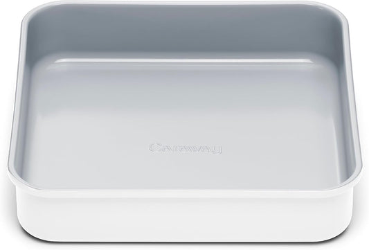 Caraway Non-Stick Ceramic 9” Square Pan - Naturally Slick Ceramic Coating - Non-Toxic, PTFE & PFOA Free - Perfect for Brownies, Lemon Bars, Cakes, & More - White