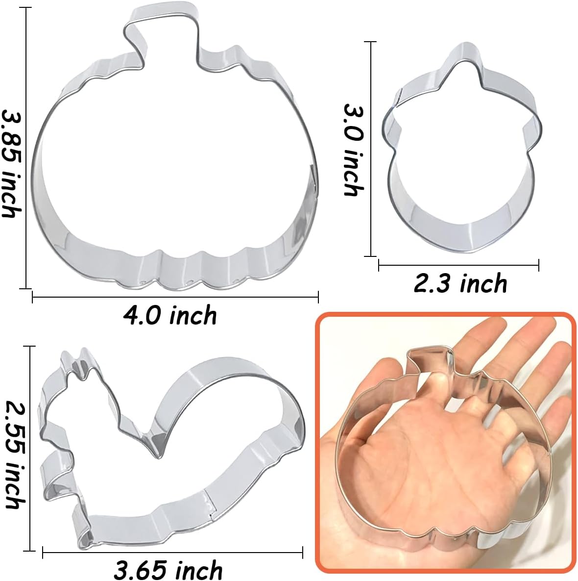 Thanksgiving Cookie Cutters 7PCS, Large Pumpkin Turkey Pine Cones Maple Leaf Squirrel Fall Cookie Cutters Shapes, Sturdy Metal Fondant Biscuit Cutters for Home Holiday Baking with Family