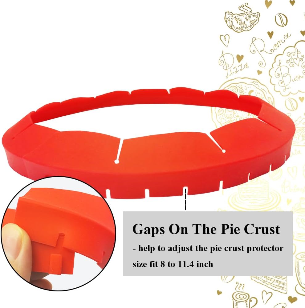 Adjustable Pie Crust Shields, Silicone Baking Protectors, Cover Ring Tools Fits 8-11.4 Inch Pies, Baking Pie Pizza Crust Shield Protector Cover for Edges ﻿ (Red 2 + Blue 2)