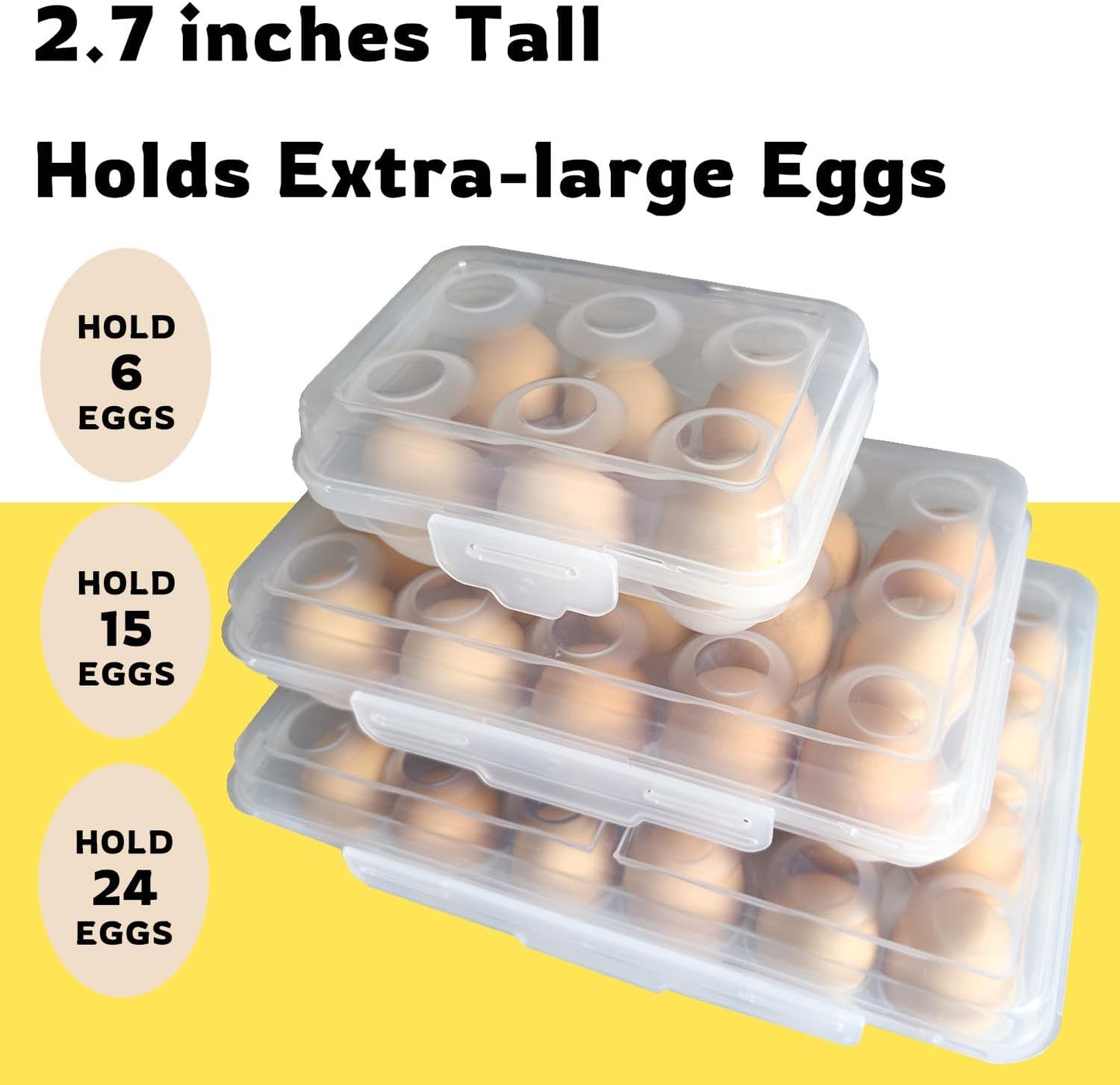 Egg Holder Camping, Egg Holder for Fridge, Egg Organizer for Refrigerator, Portable Egg Tray with Lid, Stackable Egg Storage with Safety Buckle, 15 Grid Egg Container, Clear White