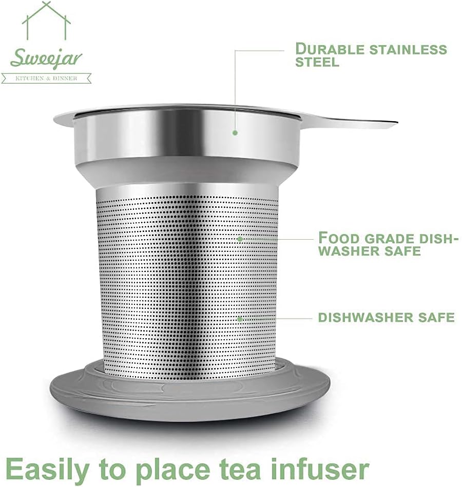 Sweejar Porcelain Tea Infuser Cup with Lid, 16 oz Teacup with Strainers for Loose Leaf, Microwave and Dishwasher Safe Coffee Mug, Steeping Mug for Tea Drinkers,Christmas Gift (White)