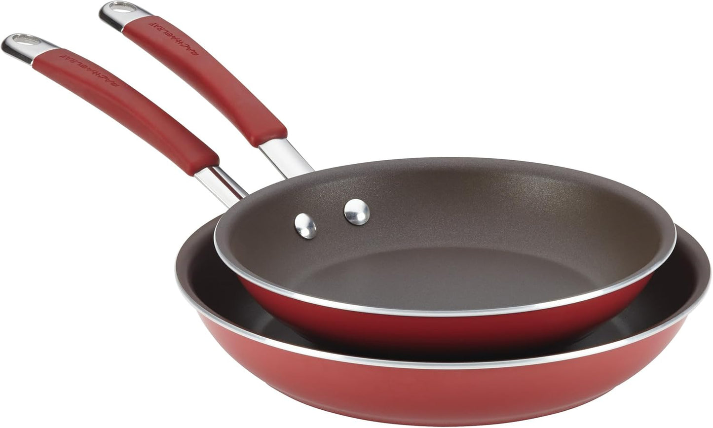 Rachael Ray Cucina Nonstick Frying Pan Set / Fry Pan Set / Skillet Set - 9.25 and 11 Inch, Cranberry Red
