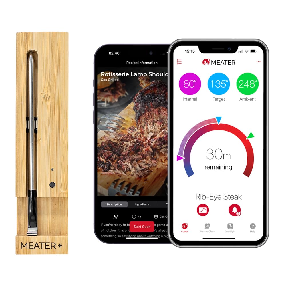 MEATER Plus: Smart Bluetooth Wireless Meat Thermometer Digital | BBQ, Grill, Oven, Smoker, Air Fryer, Kitchen | Perfect for Steak, Chicken, Turkey, and More | Delicious Recipes in App