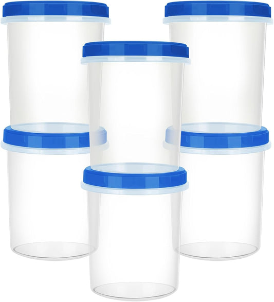 Heavy Duty Airtight Plastic Containers with Twist Top Lids, Stackable Freezer Containers for Lunch, Salad, Soup, Leftover, Ice Cream, BPA Free [6 Pack-32 oz]