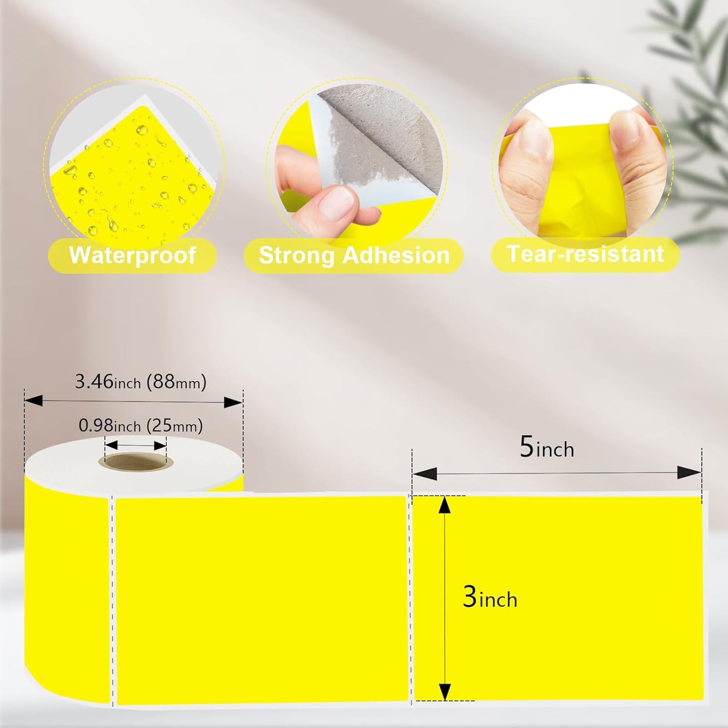 300per Roll 3 X 5 Inch Printable Rectangle Color Coding Labels, Adhesive Color Coding Stickers for Bar-Codes, Address, Small Business Labeling, Inventory, Yellow