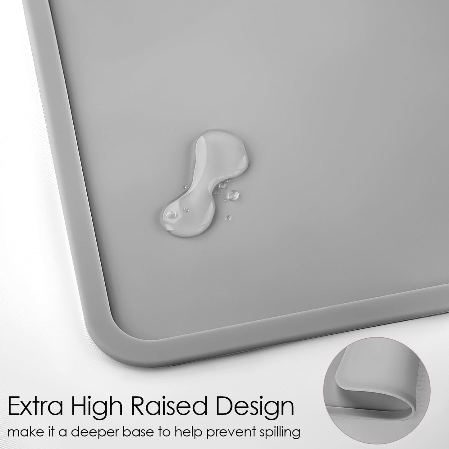 Silicone Placemats with Raised Edges for Kids, Kids Placemat for Dining Table, Silicone Table Mat Portable Reusable Non-Slip Mats for Kids Toddler Children (Grey)