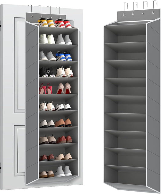 REGELETO 10 Tiers Large Size Over Door Shoe Organizer Storage, Hanging Shoe Rack for Door with Deep Pockets, Fit 20-30 Pairs Shoe Organizer Holder for Sneakers and Boots (Grey)
