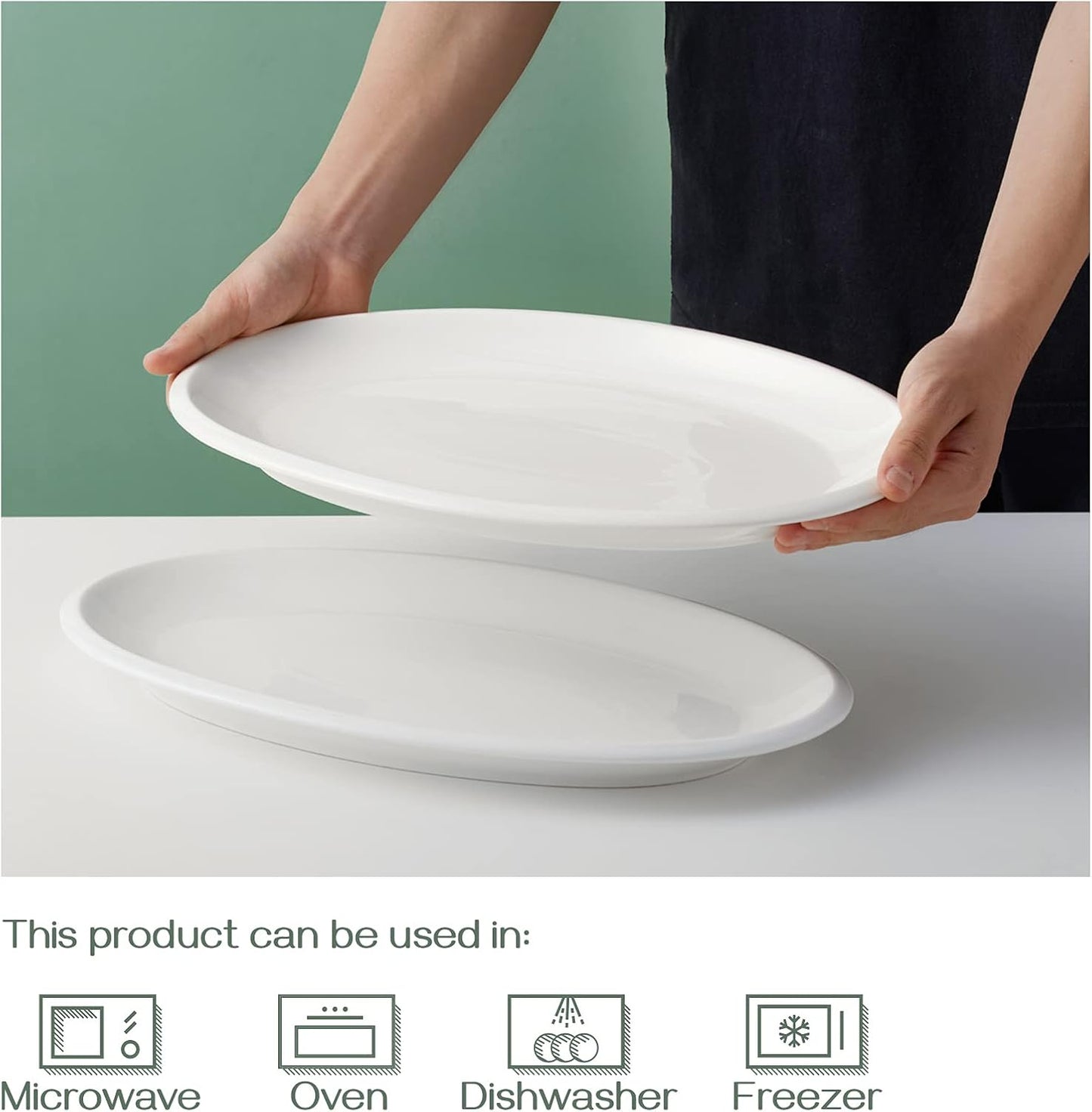 DOWAN 16" Serving Platters, Serving Platters for Wedding, Large Oval Porcelain Serving Tray for Entertaining, Dinner Platters for Serving Food Appetizers Meat, Serving Dishes for Parties, Set of 2