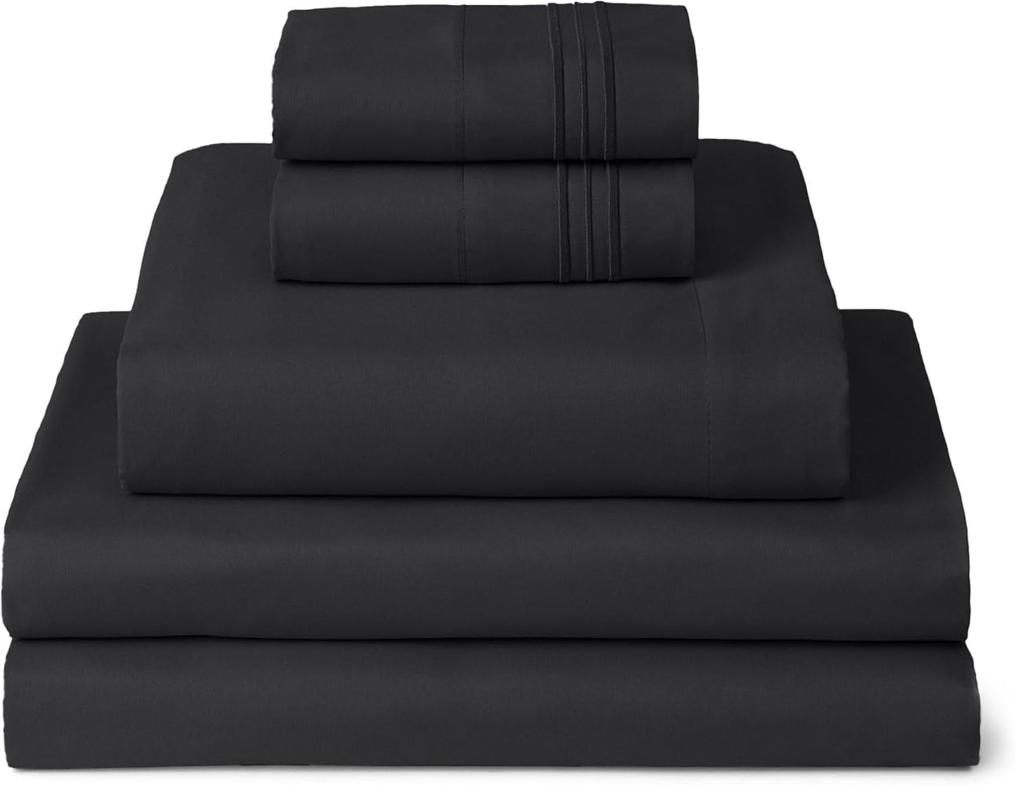 Mellanni Split King Sheets Set - 5 PC Iconic Collection Bedding - Hotel Luxury, Extra Soft, Cooling Bed Sheets - Wrinkle, Fade, Stain Resistant (Split King, Black)