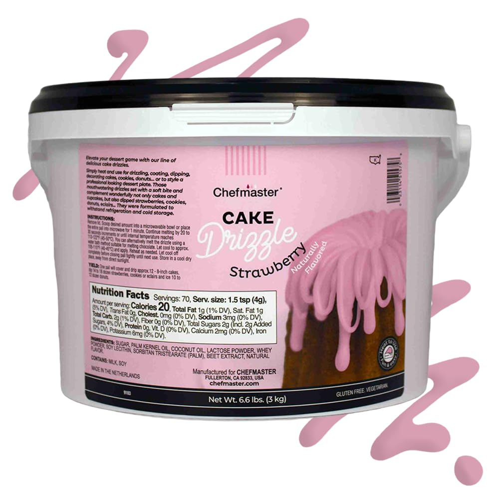 Strawberry-Flavored Cake Drizzle by Chefmaster, Edible Cake Drip Frosting for Decorating, Drip for Cakes, Cupcakes, Cookies, Donuts, 6.6 lbs