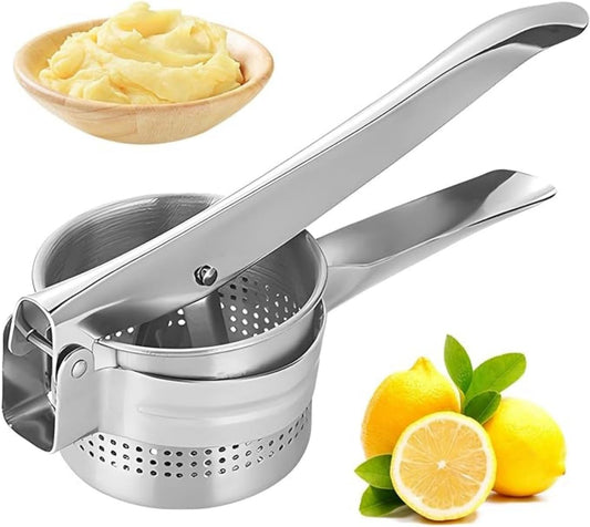 Stainless Steel Potato Ricer Masher,Multi Functional Potato Ricer Press for Pressing Potatoes, Fruits, Vegetables,Manual Masher Kitchen Tool,with 3 Removable and Interchangeable Discs (Bye Hole)