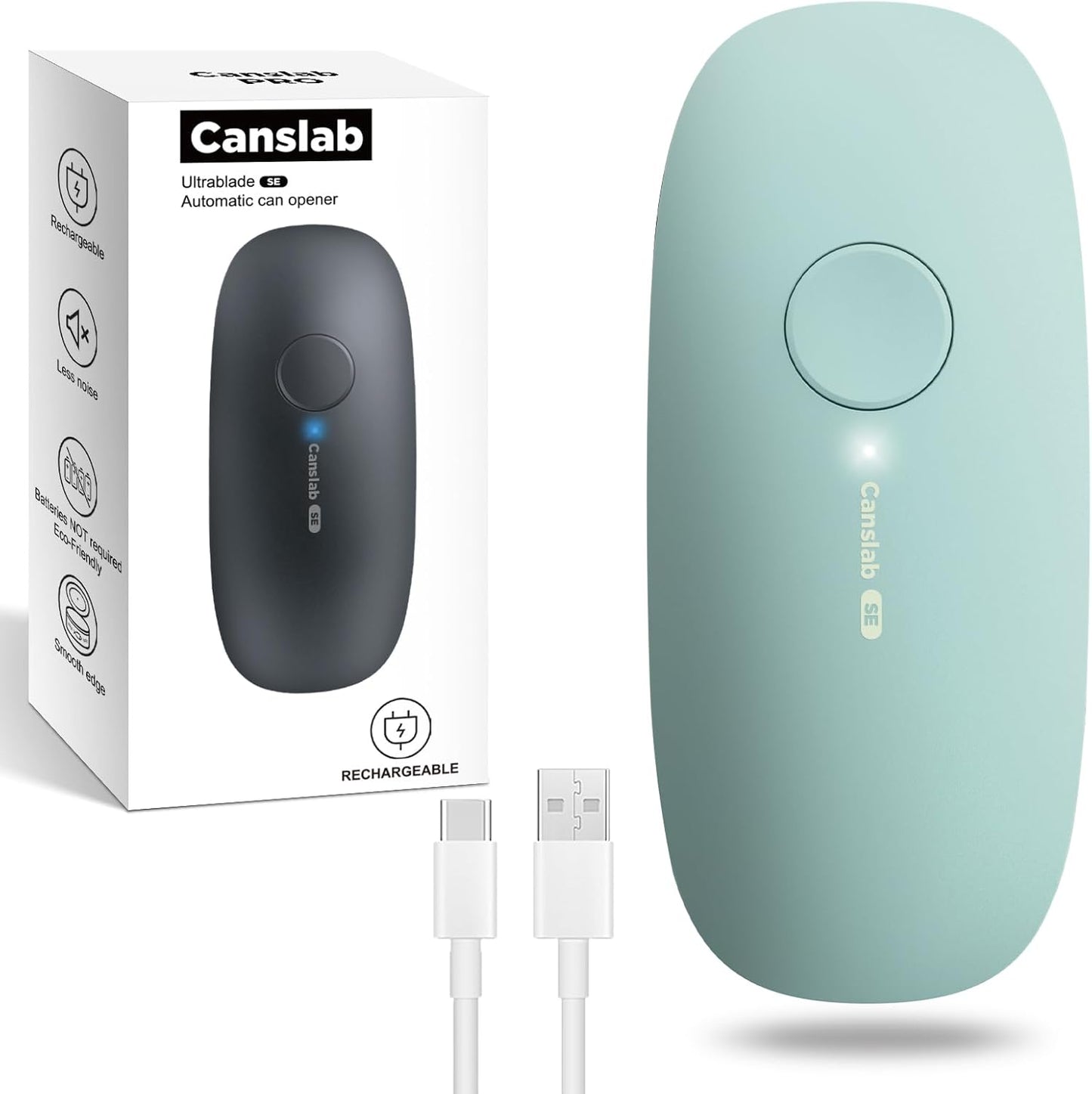 Ultrablde SE - USB Rechargeable Electric Can Opener for Kitchen for Seniors with Arthritis- Cordless Battery Powered Automatic, Side Cut, Smooth Edge, Handsfree, for Small or Large Cans, Teal