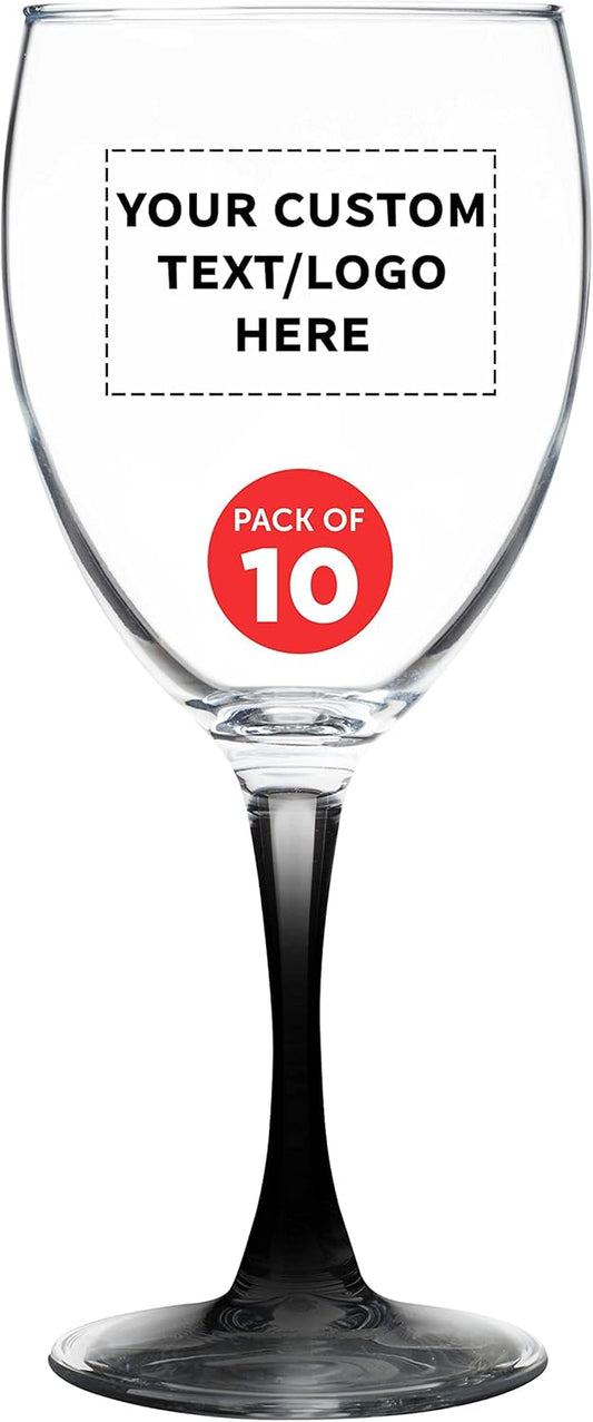 Custom Nuance Wine Glasses by ARC 10.5 oz. Set of 10, Personalized Bulk Pack - Restaurant Glassware, Perfect for Red Wine, White Wine, Cocktails - Black