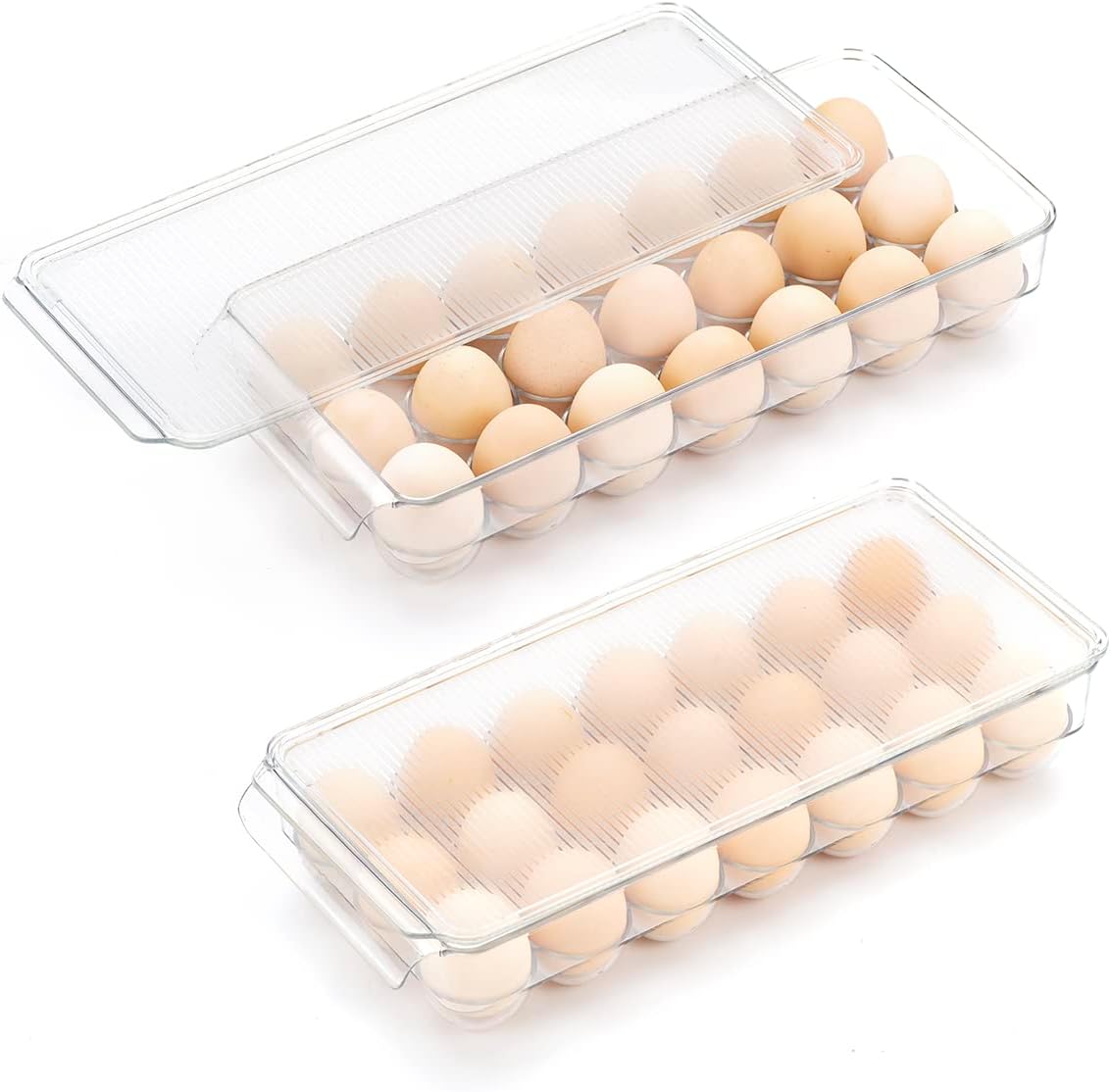 cutesun Egg Holder for Fridge, egg organizer for refrigerator, Egg Tray for Refrigerator with Lid, Plastic Container for Refrigerator Bins Holds 21 Eggs (1 Pack, 21)