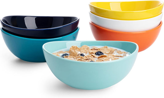 Sweese 6 Inch Porcelain 18 oz Bowls Set of 6, for Soup | Cereal | Fruits | Rice - Microwave, Dishwasher, and Oven Safe - Hot Assorted Color