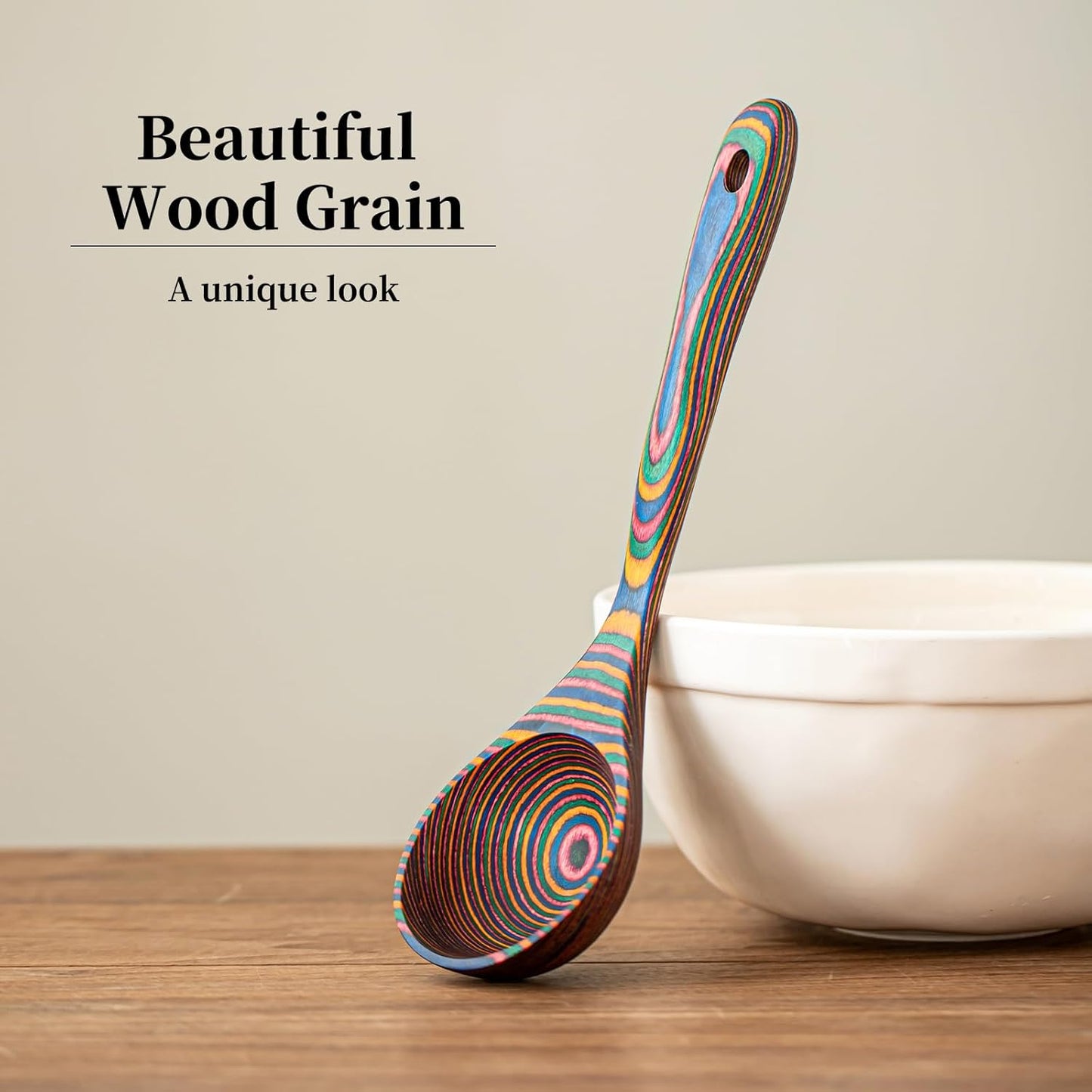 Gudamaye Pakkawood Rainbow Deep Soup Ladles,Pakkawood Ladle,10.6 inch Big Soup Ladle for Cooking,Deep Ladle Spoons,Wood Ladle, Wood Kitchen Utensils Set, Wooden Spoons for Cooking